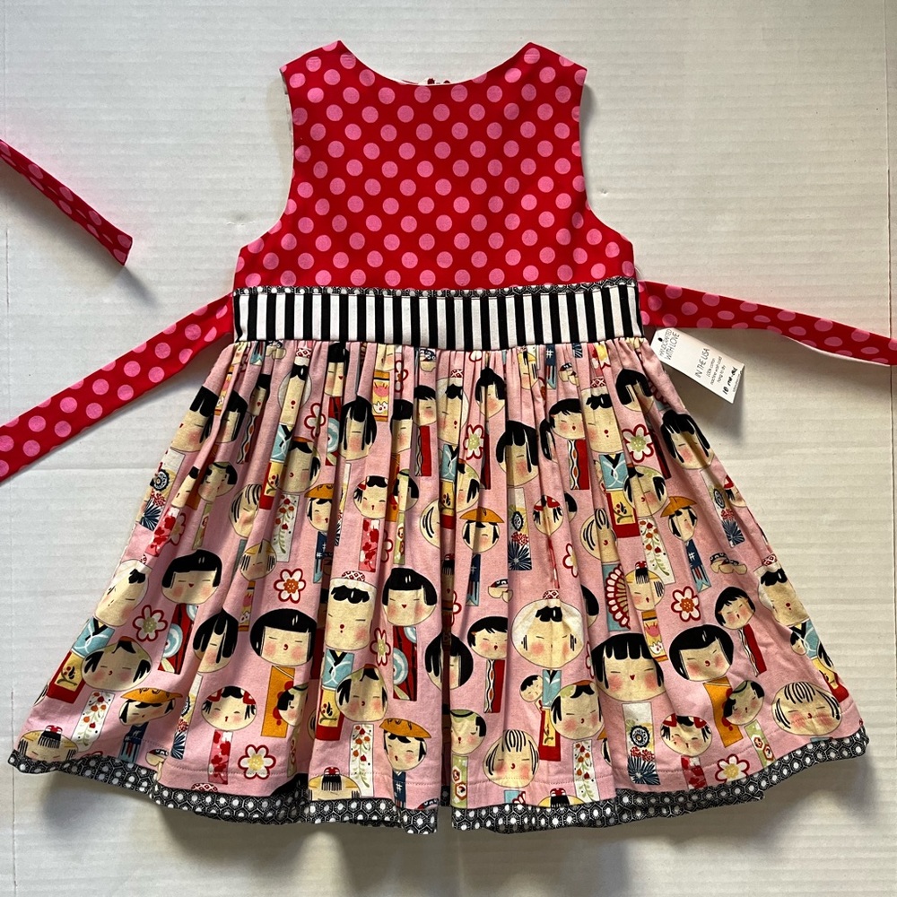 NWT 18 mos Tati & Me little girl toddler cotton dress Asian doll print polka dot